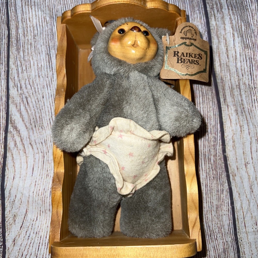 Raikes Bears Alison Bear with Wood Cradle Nursery With Tag 1990
